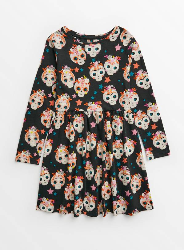 Day Of The Dead Sugar Skull Print Jersey Dress  9 years